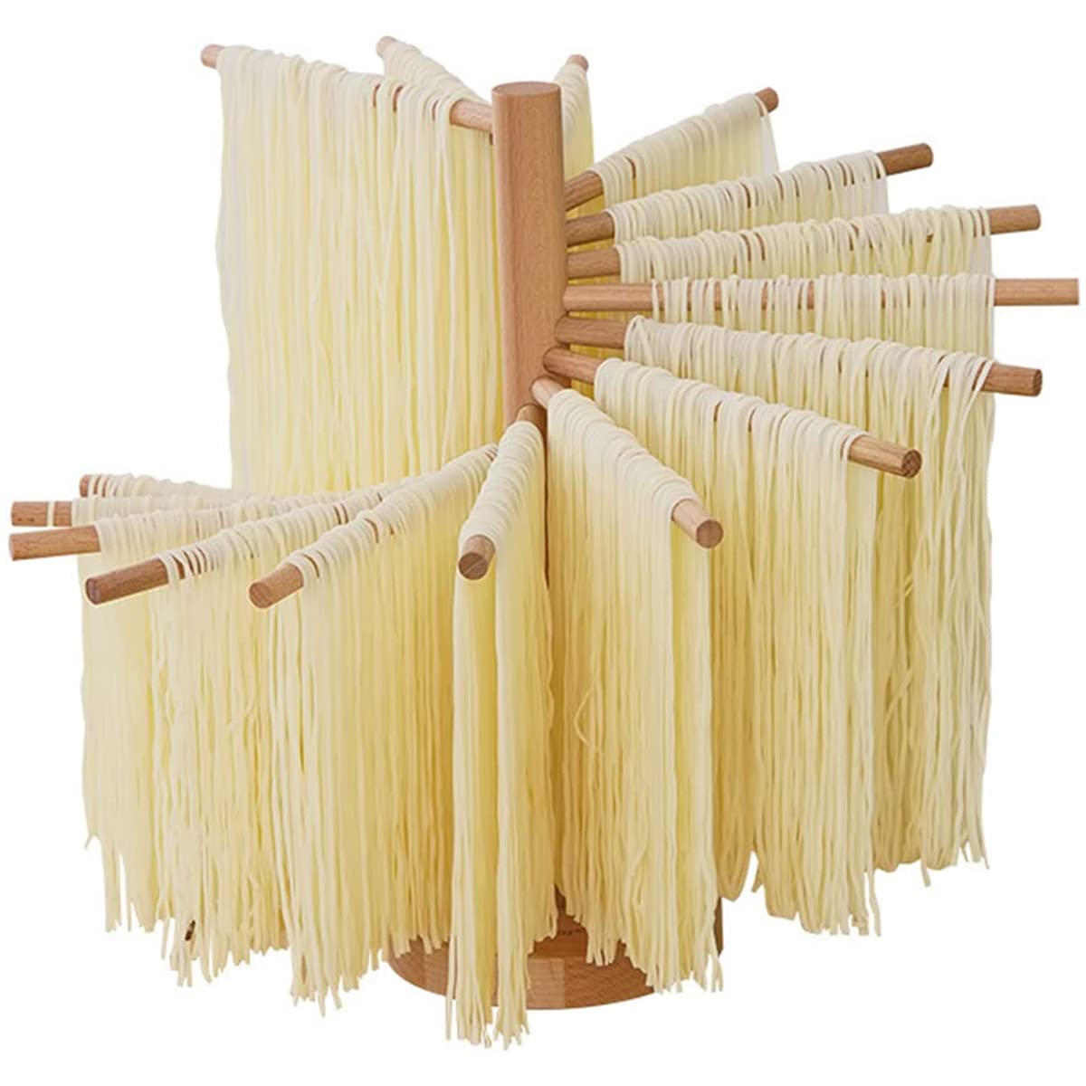 Abizarch Collapsible Pasta Drying Rack Wooden Spaghetti Stand Dryer with 16 Suspension Rods Homemade Fresh Noodle Hanger Easy Storage and Quick Set-Up Hanging Rack for Home Kitchen