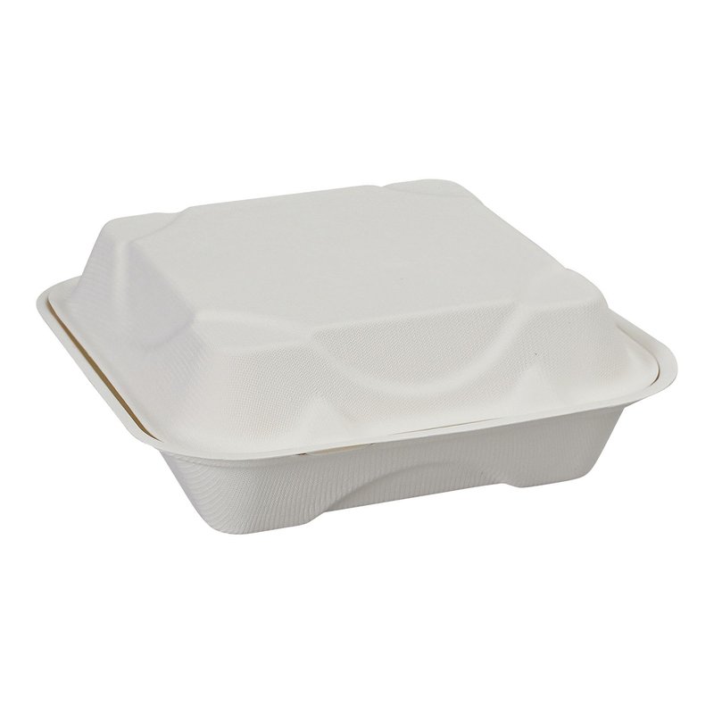 ECO PRODUCTS Compostable 8" Clamshell To Go Containers, Case of 200, Square Take Out Food Box, White Renewable Molded Fiber, Microwaveable & Freezable, Grease & Cut Resistant, ASTM Compliant