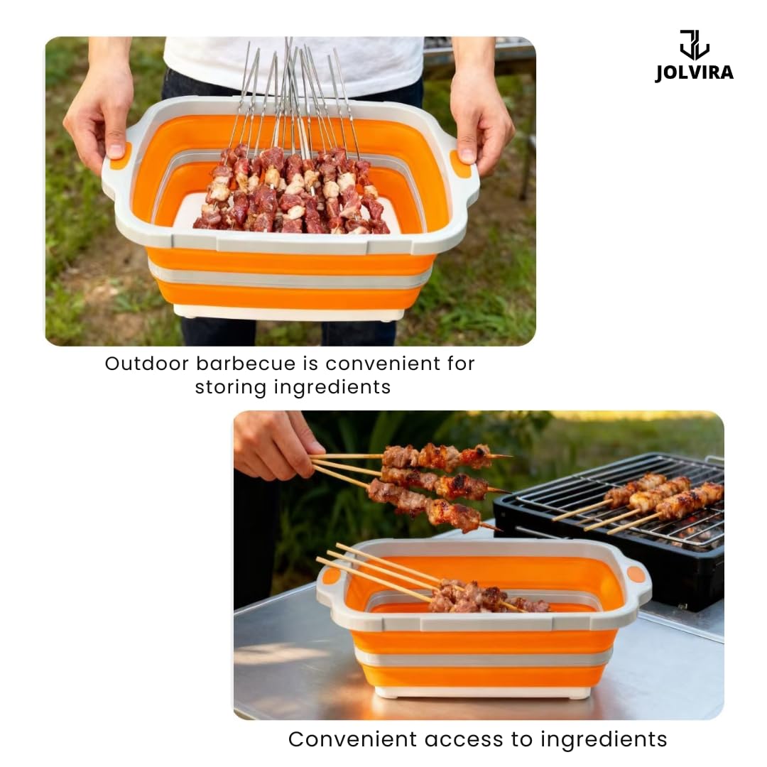 JOLVIRA Collapsible BBQ Prep Tub with Lid – 8L Multifunctional Food & Meat Prep Basin for Vegetables, Fruits, Washing, Storage and Outdoor Cooking