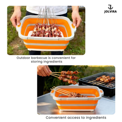 JOLVIRA Collapsible BBQ Prep Tub with Lid – 8L Multifunctional Food & Meat Prep Basin for Vegetables, Fruits, Washing, Storage and Outdoor Cooking