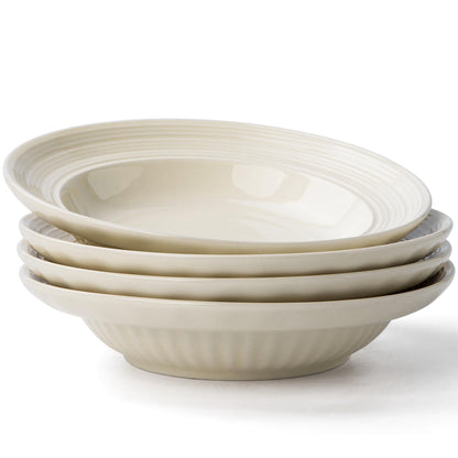 OniAnt Wide Rim Soup Bowls, 8 Inch Ceramic Rimmed Pasta Bowl Plates, Small Shallow Bowls Set of 4 for Side Salad, Portion Control, Oatmeal & Dessert, Microwave Dishwasher Safe - Cream Beige