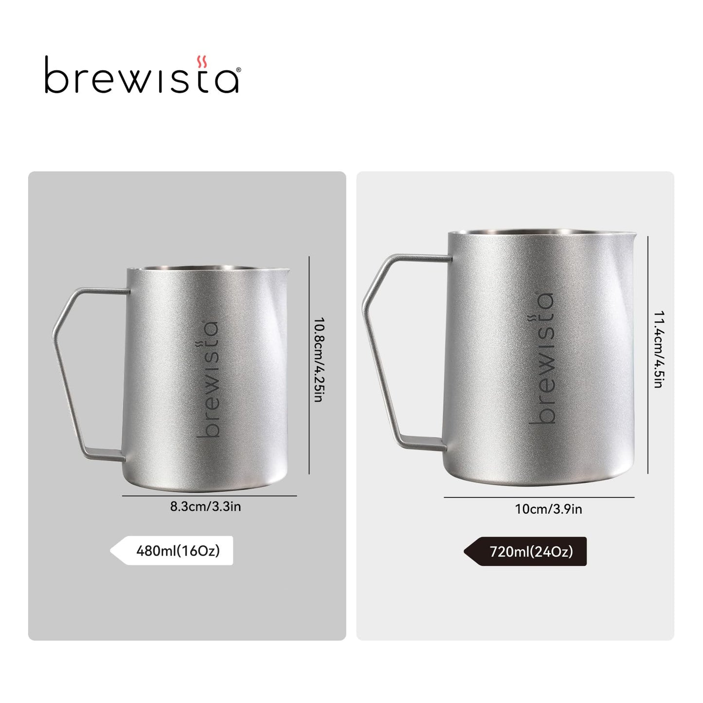 Brewista Precision Milk Frothing Pitcher, Steaming Jug, Coffee, Espresso Machine Accessories for Barista, Latte Art, Cappuccino, Stainless Steel Cup, 24 oz/720 ml, Silver