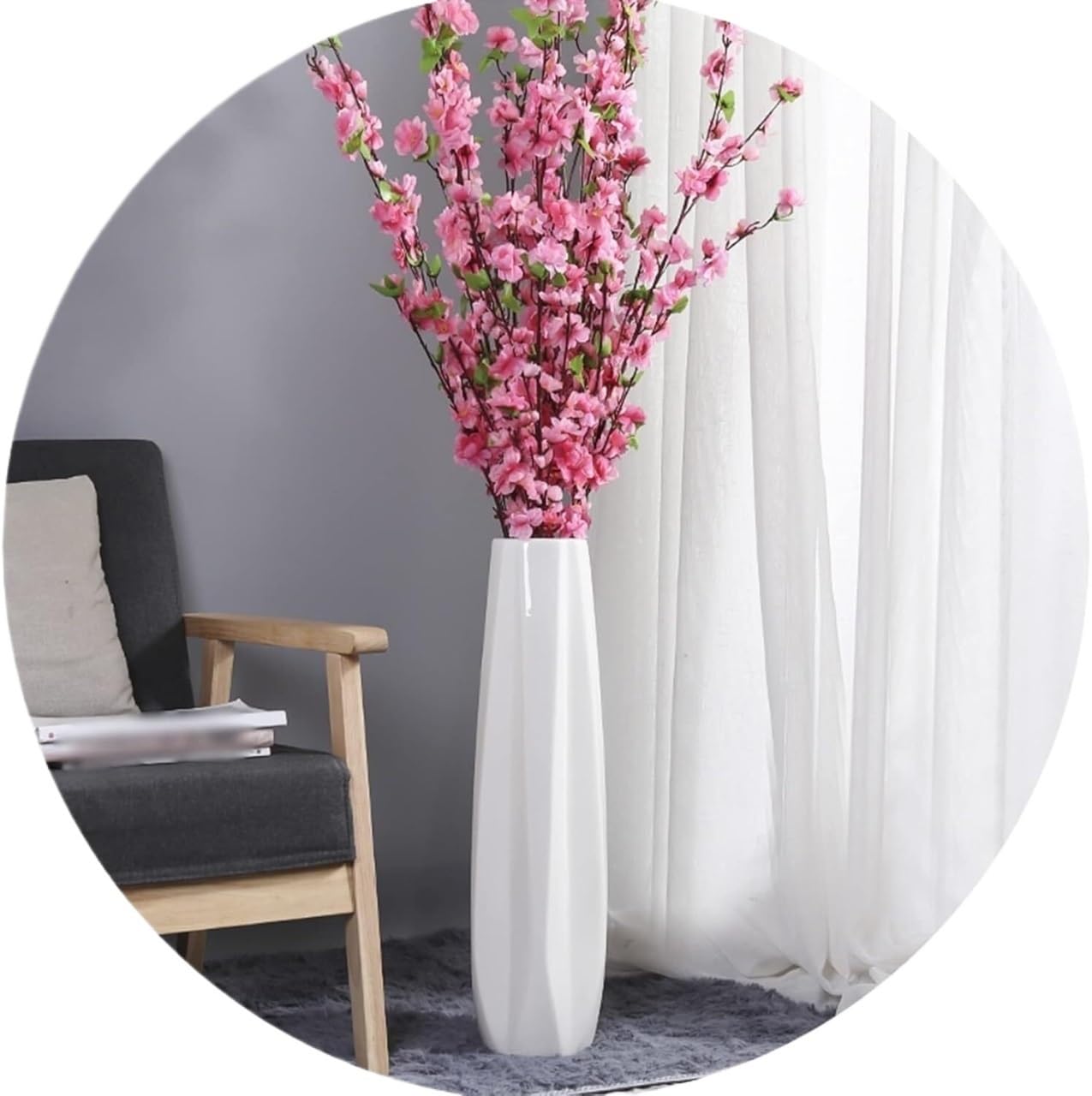 FKTHYO Floor vase Ceramic Vase,Decorative Large,Floor, Large Floor Vase,White Ceramic Vase,Handcrafted,Sophisticated Vessel for Decorative Branches and Dried Flowers (White 30cm)