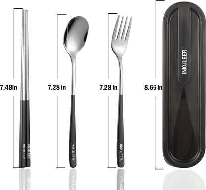 Travel Cutlery Set - 18/8 Stainless Steel Reusable Utensils Set with Case, Portable Silverware Lunch Box for Camping