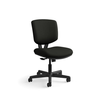 HON Volt Ergonomic Office Chair with Bonded Leather Seat and Back, Armless Desk and Computer Chair with Adjustable Center‑Tilt Recline and Wheels for Home Office or Workstation, Black