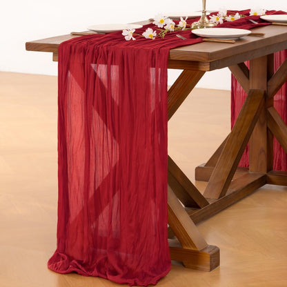 Socomi Red Cheesecloth Table Runner - 120 Inch Boho Rustic Decor for Weddings, Parties & Holidays
