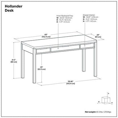 SIMPLIHOME Hollander Desk - 60 Inch Wide Solid Wood Writing Desk in Dark Brown Walnut, Contemporary Home Office Computer Table for Workspace or Study with 2 Drawers and Flip-Down Keyboard Tray