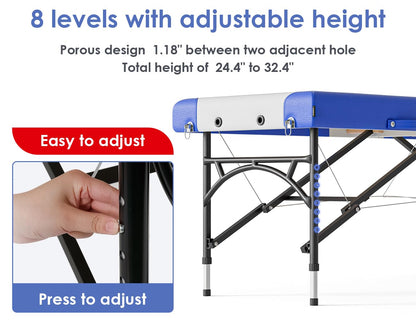CLORIS 84" Professional Massage Table Portable 2 Folding Lightweight Facial Salon Spa Tattoo Bed Height Adjustable with Carrying Bag & Aluminium Leg Hold Up to 1000LBS - Widen