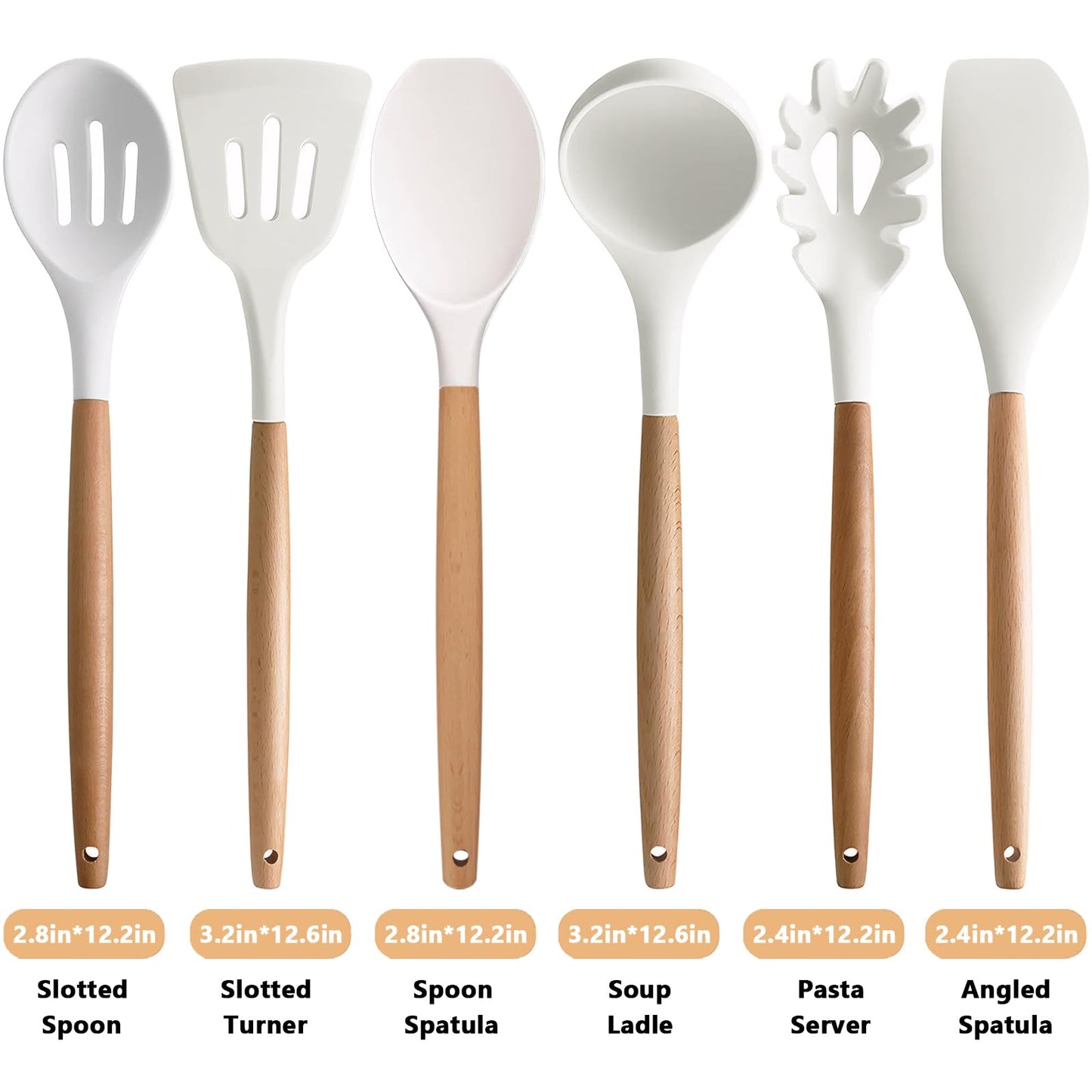 IOCBYHZ Kitchen Cooking Utensils Set 6Pcs Non-Stick Silicone Kitchen Utensils Spatula Spoon Turner Ladle Pasta Server, Heat Resistant Wooden Handle Silicone Cooking Gadgets Sets for Cookware & Baking