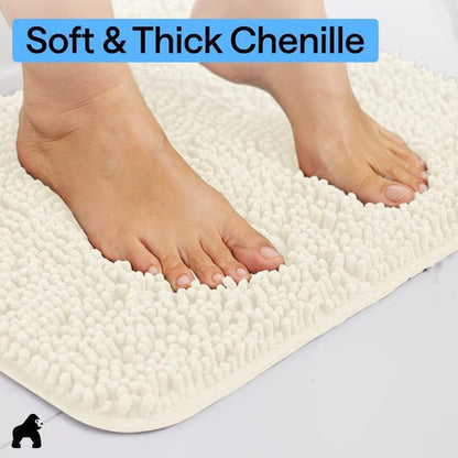 GORILLA GRIP Bath Rug Mat - Soft Absorbent Chenille with Quick Dry Microfiber | 24x17 Inches, Ivory