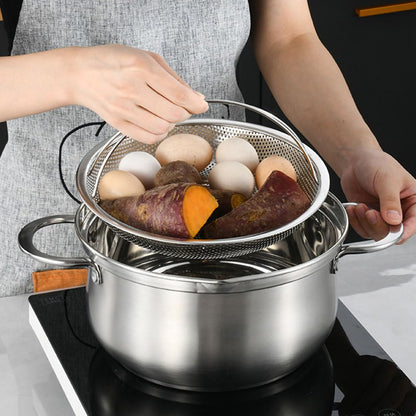 SHOWERORO Steamer Basket with Handle 8.85 Inch Stainless Steel Reusable Food Steaming Rack for Rice Cooker Vegetables Seafood and More