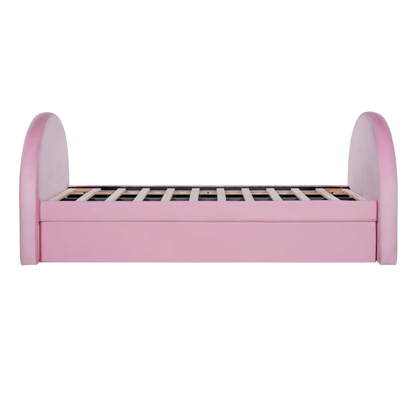 Christopher Knight Home Leonhart Velvet Upholstered Twin Size Bed Frames with Headboard/Footboard, Day Bed Frame Twin with Pull-Out Functionality, Iron Frame + Wooden Slat Trundle Bed Twin, Pink