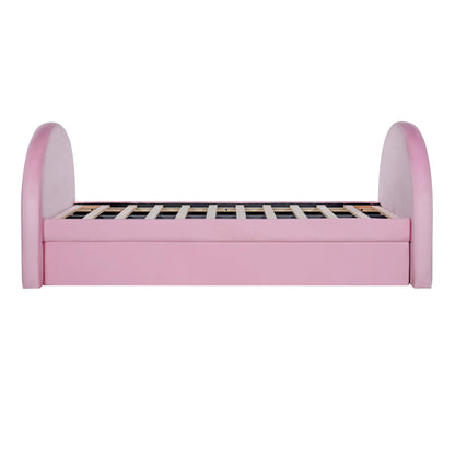 Christopher Knight Home Leonhart Velvet Upholstered Twin Size Bed Frames with Headboard/Footboard, Day Bed Frame Twin with Pull-Out Functionality, Iron Frame + Wooden Slat Trundle Bed Twin, Pink