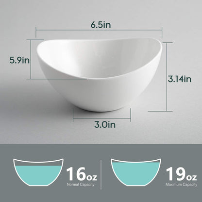Samsle 19 Ounces Ceramic Serving Bowls, Sturdy Porcelain White Oval Salad Bowls, Stackable Food Server Fruit Display Dishes for Party Dinner, Microwave and Dishwasher Safe, Set of 6