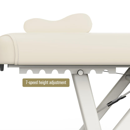 pouseayar Adjustable Massage Table with Face Pillow & Headrest, Sturdy and Solid, Silent and Easy to Adjust for Treatment Table Physical Therapy Table Spa Facial Bed - Fixed Backrest, Beige Gray