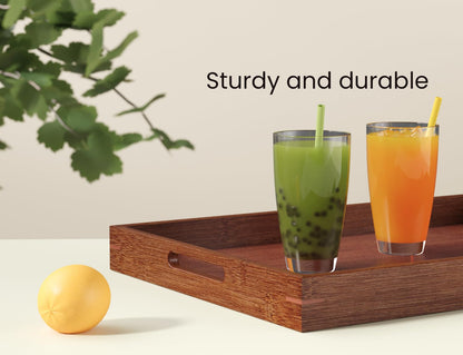 Fibogollo Bamboo Set of 2 Serving Tray with Handles,Decorative Trays Platter,Breakfast Tray in Bed,Food Drinks Tray for Eating,Working,Storing(Brown)