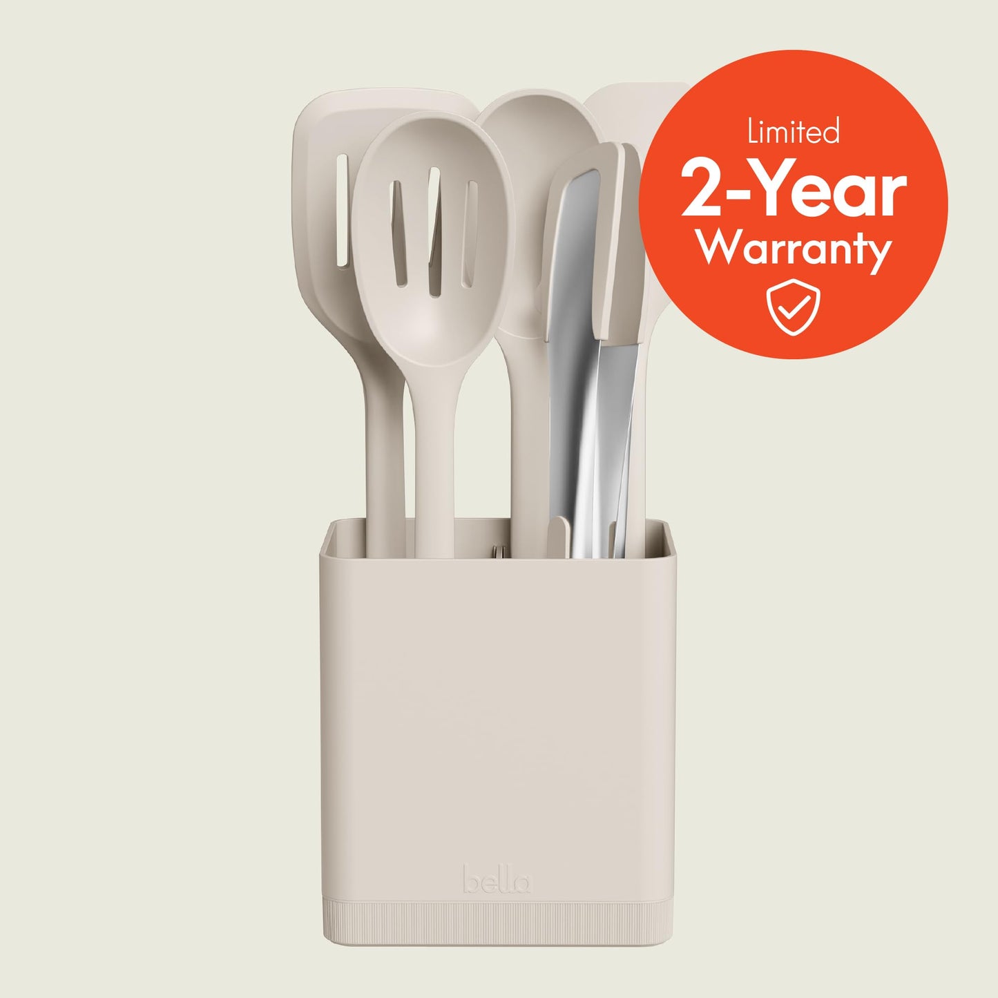 bella 6-Piece Modular Tool Set, Silicone, Turner, Spoon, Slotted Spoon, Spatula, Tongs, Crock with removable divider, Non-toxic*, Food-grade, Heat safe to 425°F, Dishwasher Safe, Slate