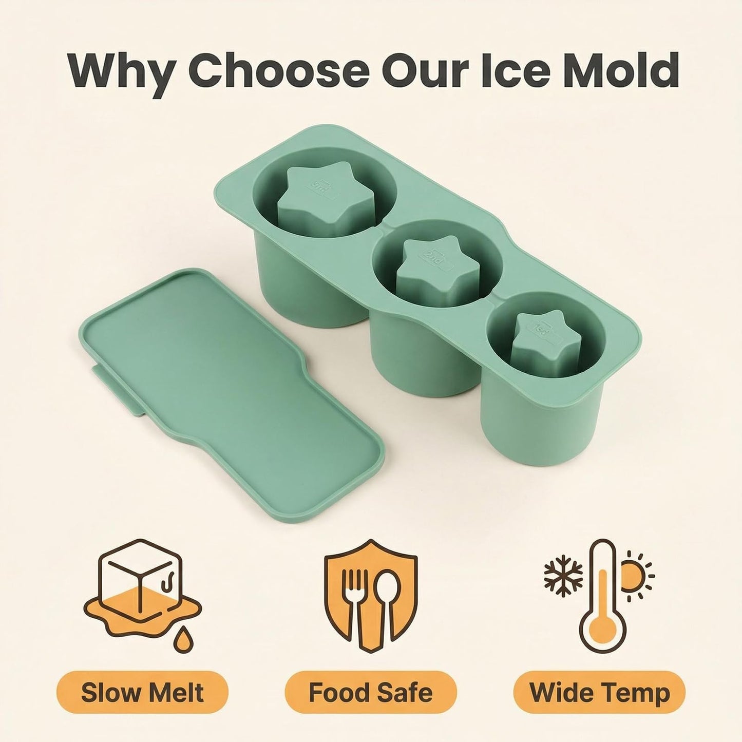 SpaceTime Ice Cube Tray for 30oz Tumbler Cups,Silicone Hollow Cylinder Ice Cube Mold with Lid,Reusable Large Ice Cubes Trays for Freezer Drinks,Whiskey,Cocktails & Juice,Easy Fill & Release (Star)