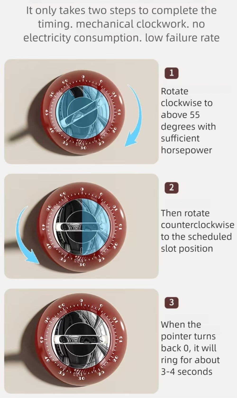 Kitchen Timers for Cooking,100% Mechanical Cooking Timer,Retro Cooking Timer,No Batteries Required,Magnetic Back. (Cream)