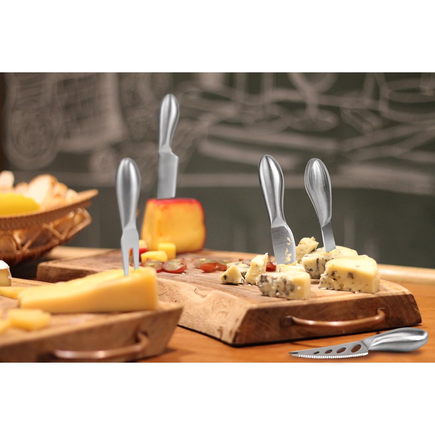 6-Piece Cheese Knife Set, Premium Stainless Steel Cheese Knives for Charcuterie Board for Cutting Hard Medium Soft Cheese, Mini Metal Cheese Cutter Knife Butter Knife with Storage Bag Gift Set