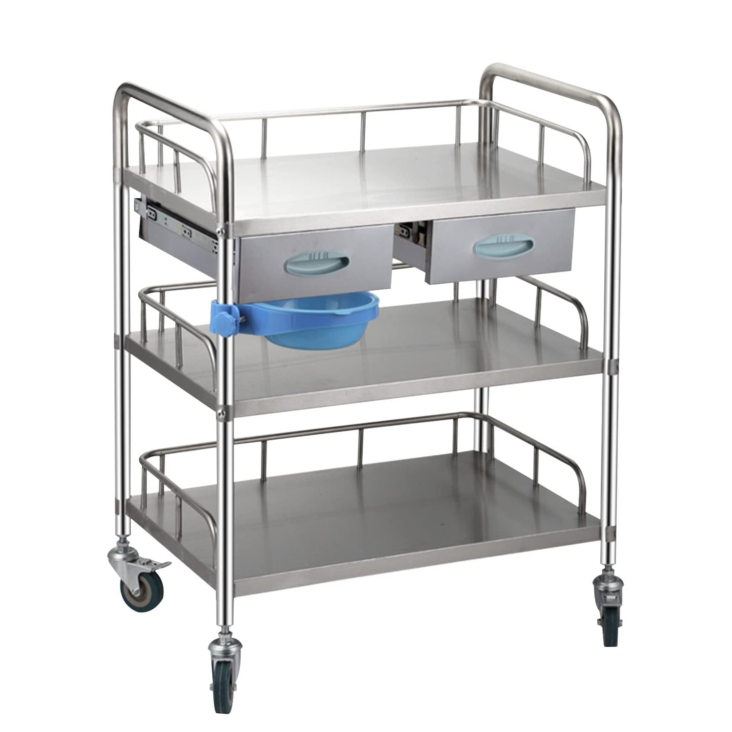 Medical Cart, Stainless Steel Utility Cart Catering Cart, Larger 3 Shelf Heavy Duty Lockable Hospital Cart Medical Cart, With 360°Rotate Wheels Mobile Care Car Clinic Carts ( 120x60cm(47.2x23.6in))