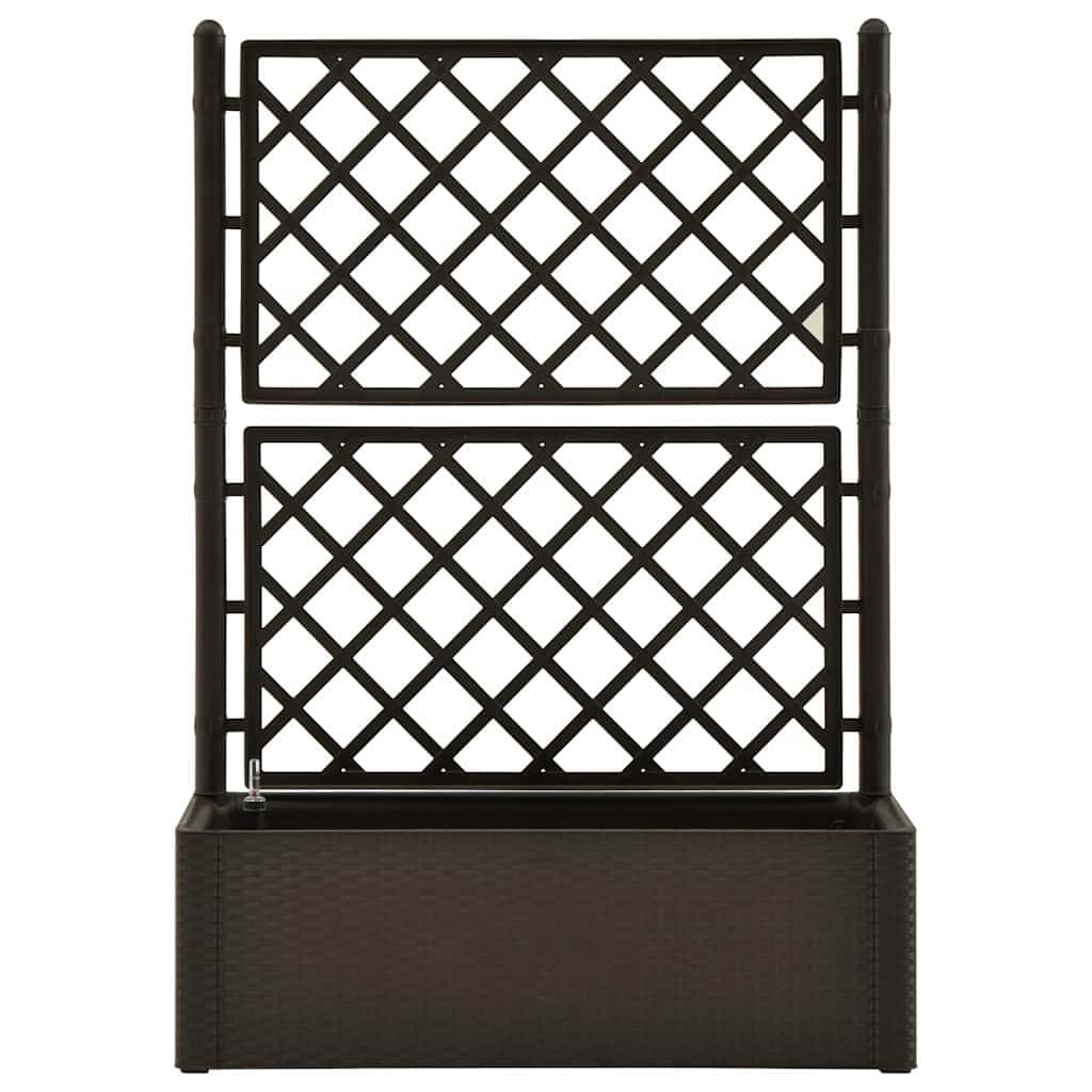 Raised Garden Bed, Mocha Plastic (PP) Large Outdoor Planter with Trellis, Self-Watering System, 39.4 x 39.4 x 55.9 in, Durable Waterproof Materials for Vegetables, Herbs