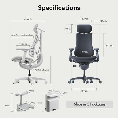 LiberNovo Dynamic Ergonomic Desk Chair + Footrest + Extra Rechargeable Power Pack Bundle - Comfy Home Office Chair with Adaptive Lumbar Support, 160° Recline & Built-in Spine Stretch, Black+45cm