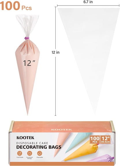 Kootek 12" Piping Bags (100Pcs), Disposable Anti Burst Pastry Bags for Cake Decorating, Cookies, and Baking Supplies.
