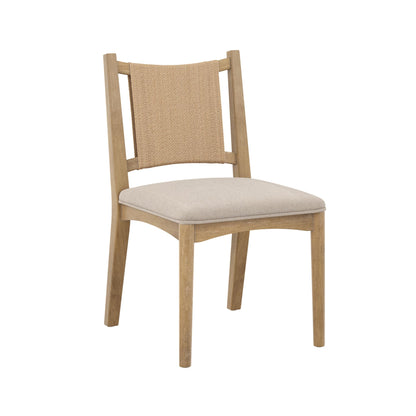Nathan James Elodia Upholstered Dining Chair with Seagrass Back Solid Wood Modern Dining Room Chair with Natural Flax Upholstery, Light Brown