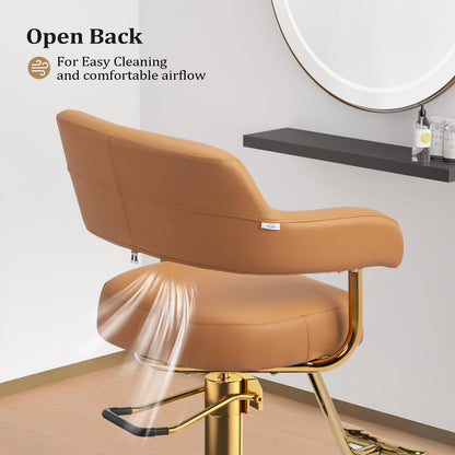 OmySalon Barber Chairs for Barbershop Brown and Gold Styling Chair, Salon Chair for Hair Stylist Heavy Duty Hydraulic Pump, 360°Swivel with Footrest, Hairdressing Home Beauty Spa Braiding Equipment