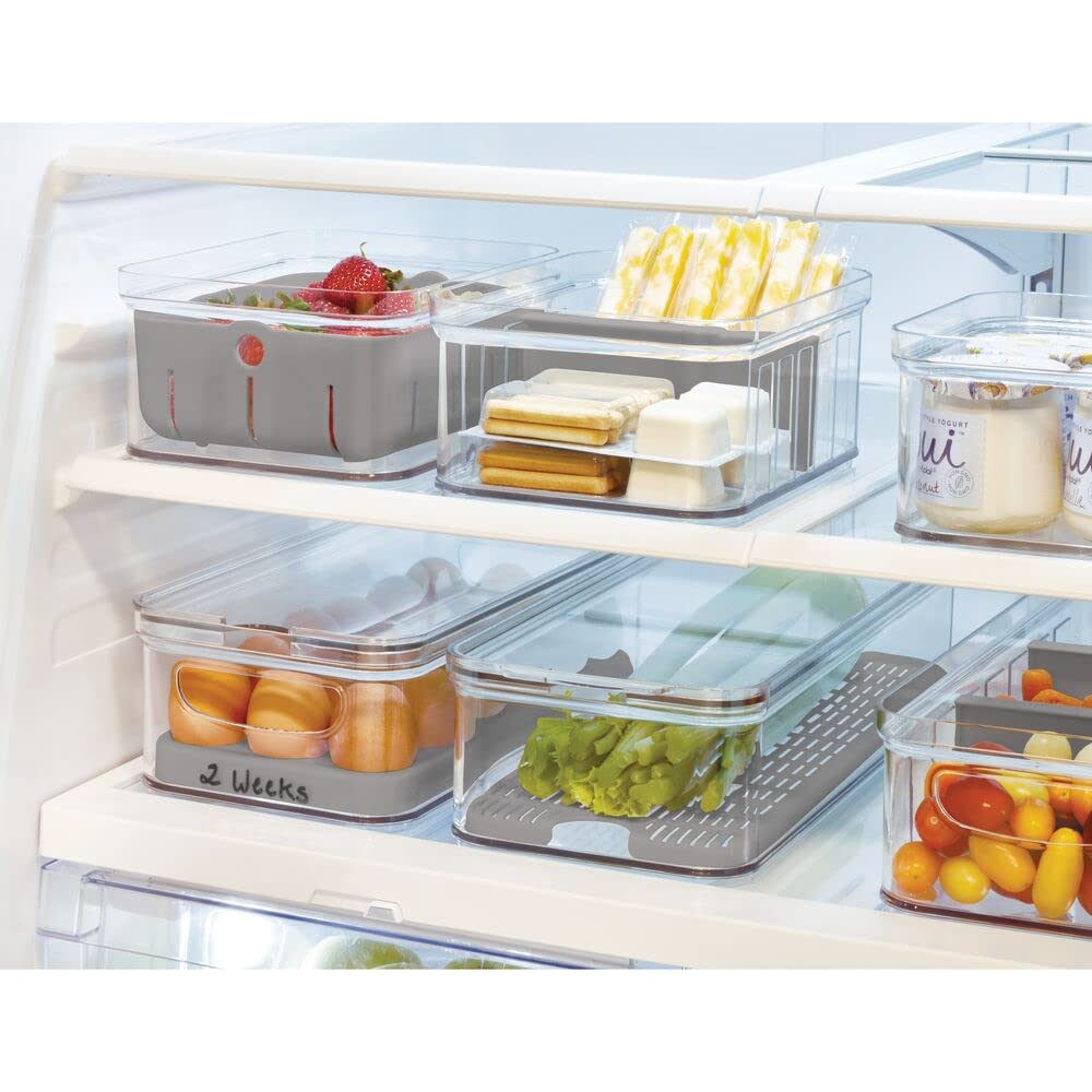 iDesign Crisp Produce Plastic Refrigerator and Modular Stacking Pantry Bin with Lid and Removable Inner Basket, Perfect for Washing Vegetables, Fruit, Lettuce, BPA Free 15.72" x 6.32" x 3.76"