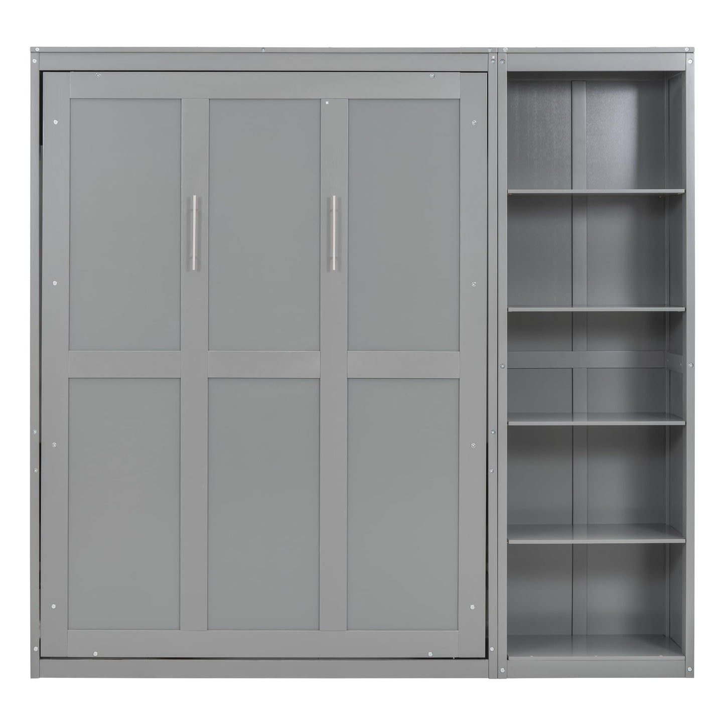 Merax Space-Saving Gray Murphy Bed Full Size with Adjustable Storage Shelves, Multifunctional Foldable Wall Bed for Small Spaces Studio Study Office Guest Room