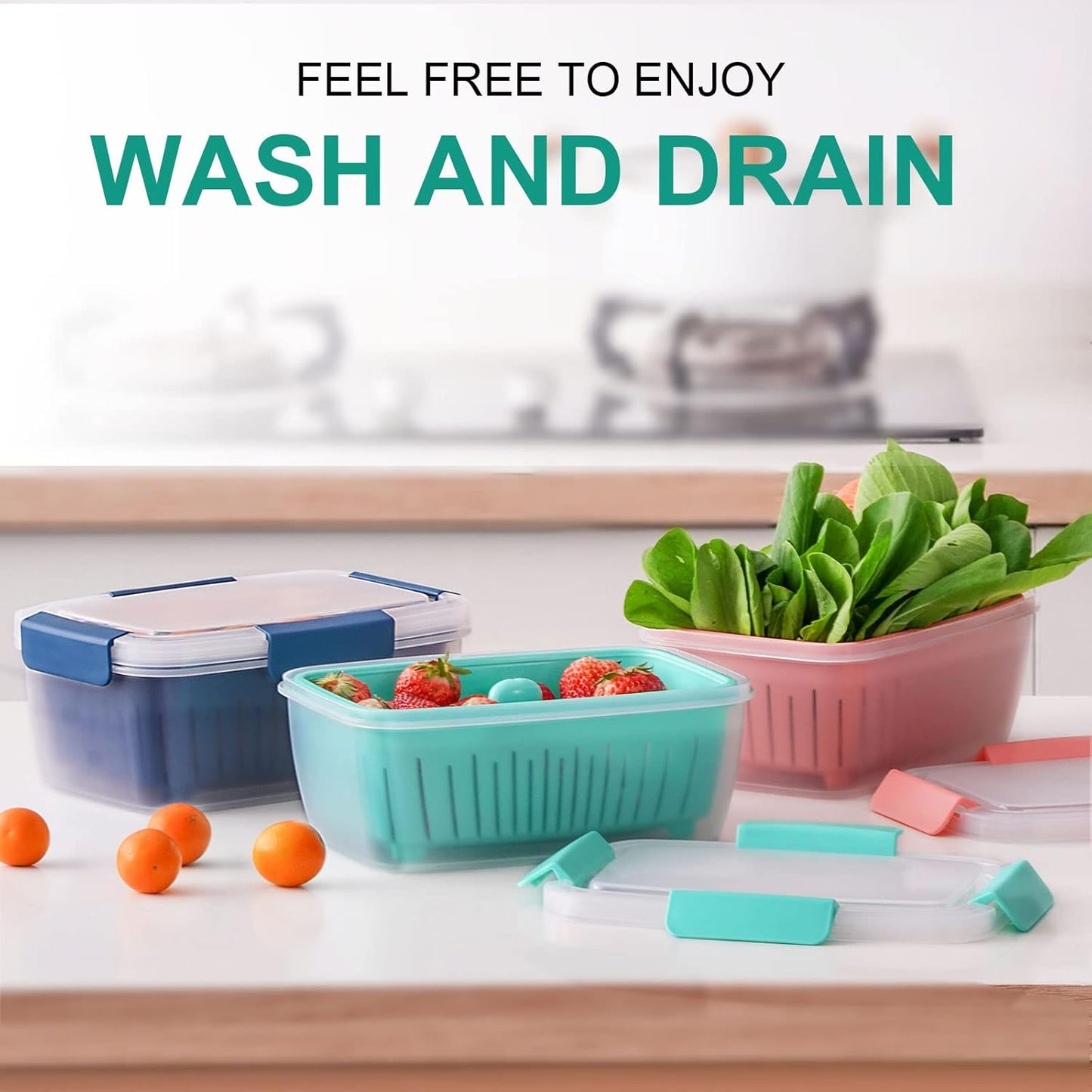 shopwithgreen 2 Pack 68oz Berry Keeper Containers, Removable Drain Colanders for Fresh Fruit and Vegetable Storage