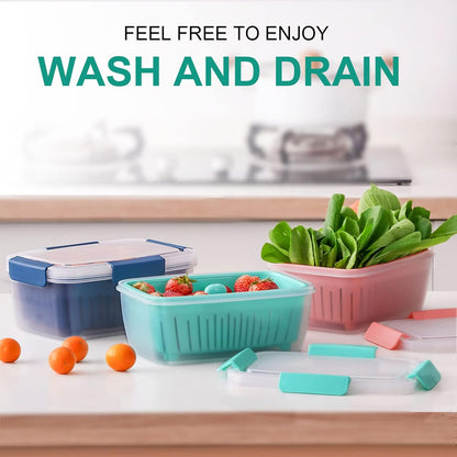 shopwithgreen 2 Pack 68oz Berry Keeper Containers, Removable Drain Colanders for Fresh Fruit and Vegetable Storage