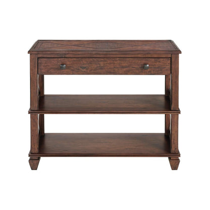 Alaterre Furniture Stockbridge 36 in. L Wood Sofa/TV Console with Drawer, Distressed Cherry Finish, Open Side Panels, Natural Grain, Ideal for Living Room, Supports up to 44 in. TV, Easy Assembly