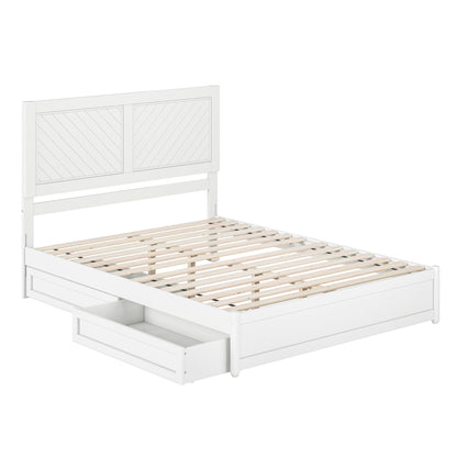 AFI, Clayton Queen Platform Bed with Panel Footboard & Storage Drawers, White
