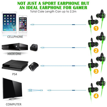 KEKU Wired E-Sport Earphone Noise Cancelling Stereo Bass Gaming Headphone with Mic 3.5mm HiFi Earbuds with Extension Cable and PC Adapter for PC, Laptop and Cellphones (Green)