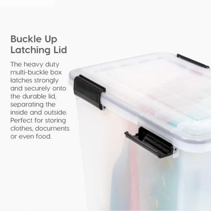 IRIS USA WeatherPro 74 Qt Storage Bins - BPA-Free Plastic with Tight Seal, Stackable & Nestable | Clear/Black, 2 Pack
