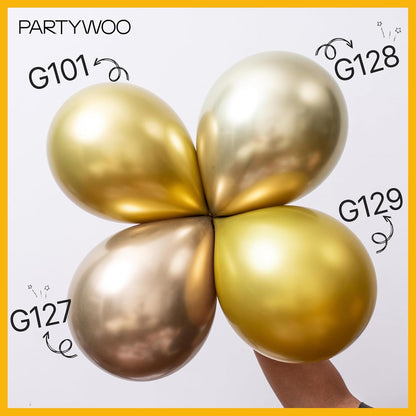 PartyWoo White and Gold Balloons - 140-Piece Pack in Various Sizes for Stunning Birthday Decorations