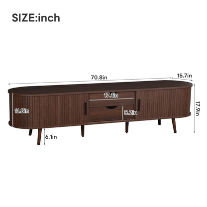 Merax 78'' Modern TV Stand for TVs up to 85 Inches, Entertainment Center with Fluted Glass Drawers & Cable Management, Solid Wood Legs, TV Console for Living Room, Walnut