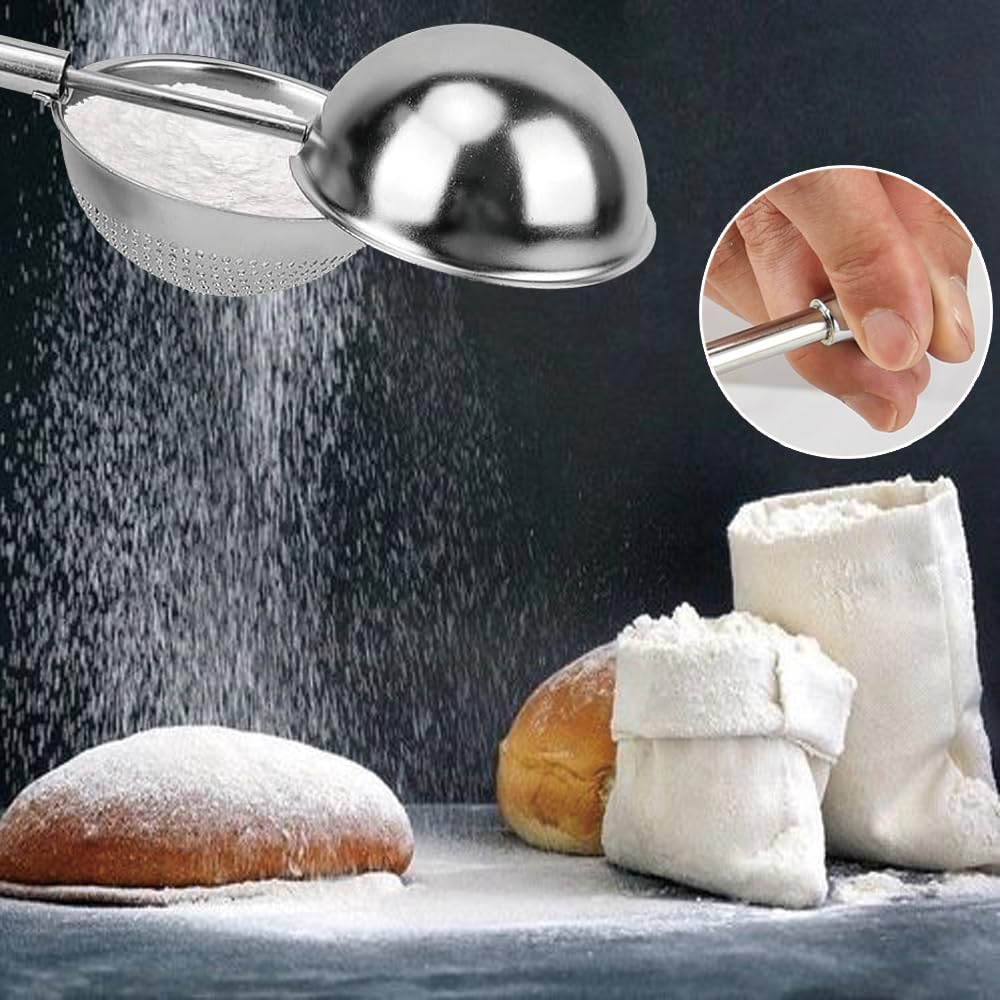 Flour Sifter Stainless Steel 3 Double Layer Fine Mesh Sifter Flour Strainer 3 in1 Sifters for Baking, Powdered Sugar Shaker Duster for Baking Cakes, Pastries, Pies, Cupcakes