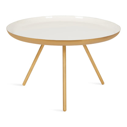 Kate and Laurel Laranya Modern Metal Coffee Table; 25 Inch Diameter; Gold and White; Decorative Round Coffee Table for Display and Storage