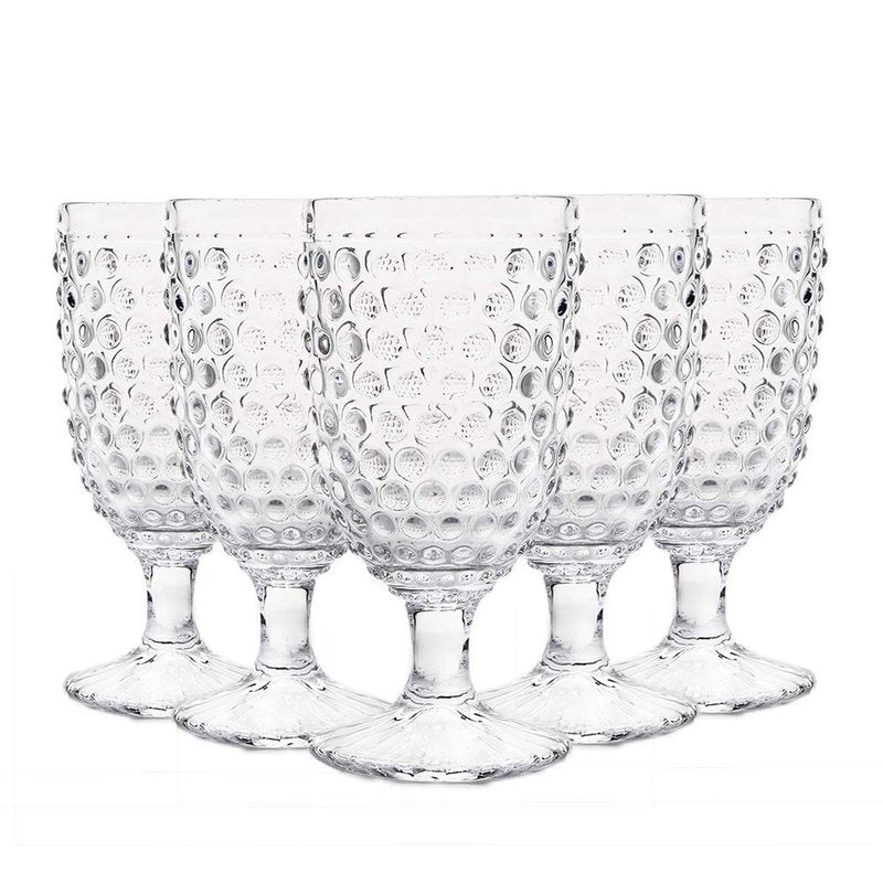 G Hobnail Drinking Glasses 6 Set, 13.3 oz Vintage Water Goblets Iced Tea Beverage Goblets Hobnail Glassware,Hobnail Goblet Glasses,Glass Cups for Wine,Soda,Juice,Dinner Parties,Bars, Restaurants Clear