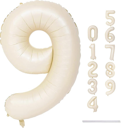 Skiennix 40-Inch Beige Number 9 Balloon | Large Cream Foil Helium Balloon for Birthdays & Anniversaries