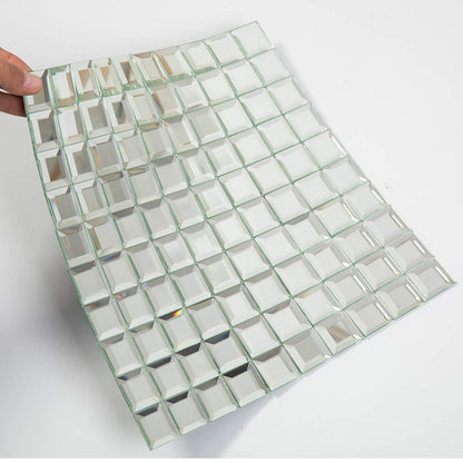 Soulscrafts Mirror Glass Mosaic Tile, 5 Faces Square Beveled Silver Crystal Mirror Backsplash 12x12 Inch Seamless for Kitchen Bathroom 5 Sheets