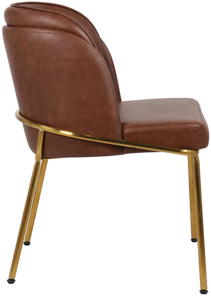 Meridian Furniture 882Brown-C Jagger Collection Modern | Contemporary Dining Chair, Soft Brown Vegan Leather, Brushed Iron Legs, Rounded Double Cushion Back, 22" W x 23" D x 31" H, Brown, Set of 2