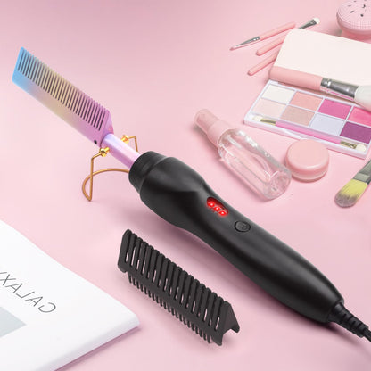 Electric Hot Comb Hair Straightener Heat Pressing Comb Curling Flat Iron Curler Hair Straightener Brush for Natural Black,Anti-Scald Beard Straightening Electric Press Comb