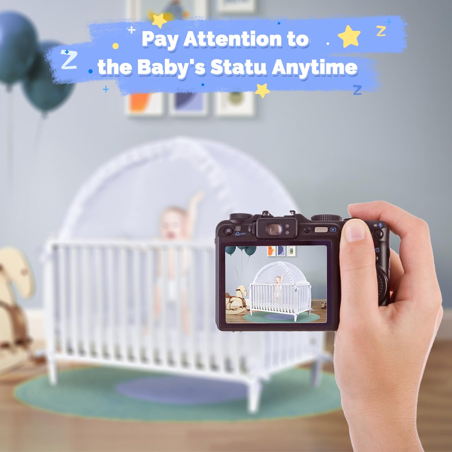 Baby Crib Tent Safety Net to Keep Baby in, Pop Up Crib Tent Canopy Keep Baby from Climbing Out, Mosquito Net for Baby Crib, Ultra Stable Frame, Durable Strong Self-Locking Zipper, White