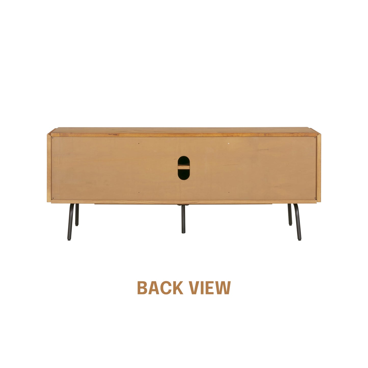 NTC Veil TV Stand with 3 Doors for TVs up to 60’’, Media Console with Vertical Groove Design and Metal Legs, Modern Entertainment Center for Living Room and Bedroom, Effortless Assembly, Teak Look