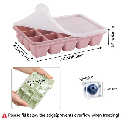 Silicone Ice Cube Trays with Lid, Set of 4, Easy Release Ice Molds, Reusable and Stackable Ice Trays for Freezer for Cocktail, Whiskey, Baby Food, BPA Free (multicolour)